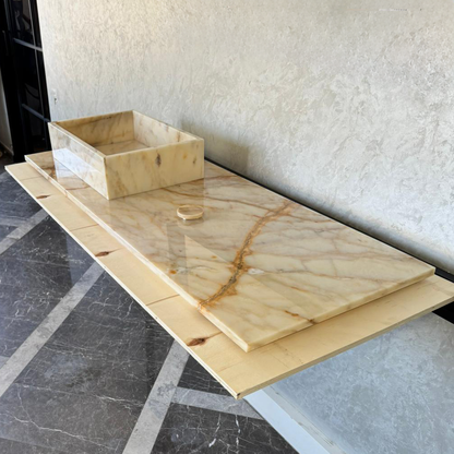 Custom Calacatta Gold Marble Sink – Handmade Natural Stone Bathroom Basin, Luxury Goldish Marble Vanity Top, Countertop and Sink (NS-084)