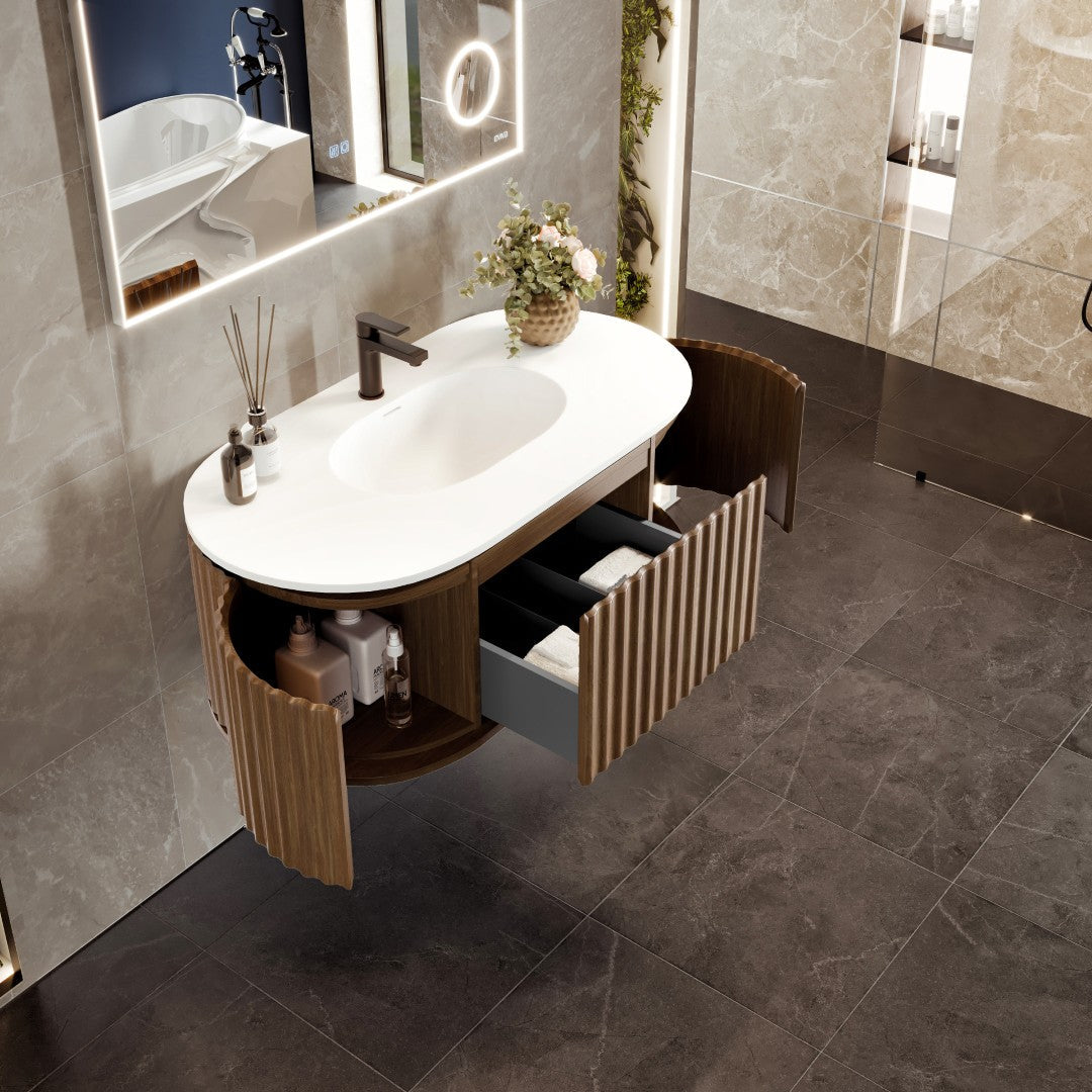 Eviva Haven Wall Mount Bath Vanity with Solid Surface Top and Integrated Sink (39"-71")