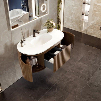 Eviva Haven Wall Mount Bath Vanity with Solid Surface Top and Integrated Sink (39"-71")