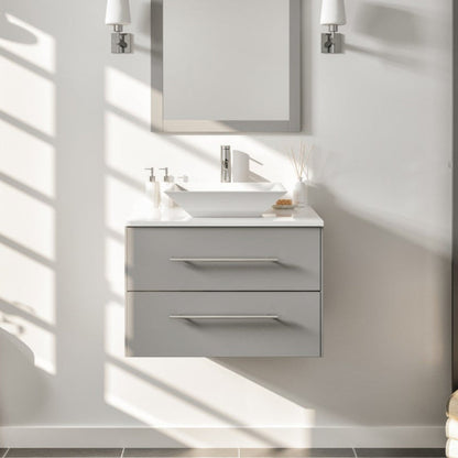 Eviva Wave Wall Mount Bath Vanity with White Quartz Top and Vessel Porcelain Sink (24"-72")