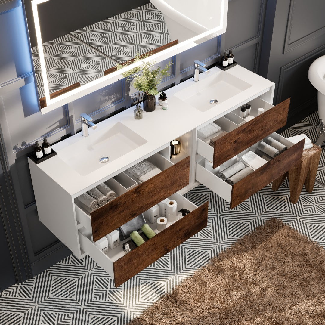 Eviva Vienna Wall Mount Bath Vanity with Acrylic Top and Integrated Sink (36"-75")
