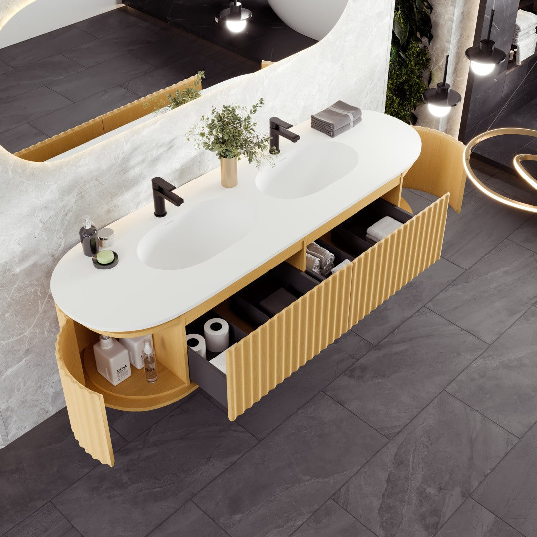 Eviva Haven Wall Mount Bath Vanity with Solid Surface Top and Integrated Sink (39"-71")