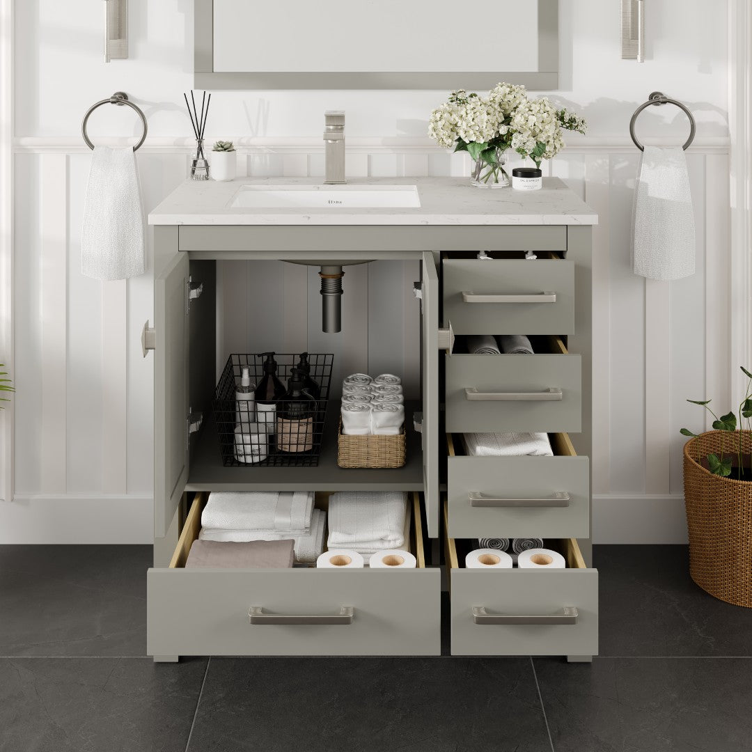 Eviva London Bath Vanity with Carrara Quartz Top and Undermount Porcelain Sink (20"-60")