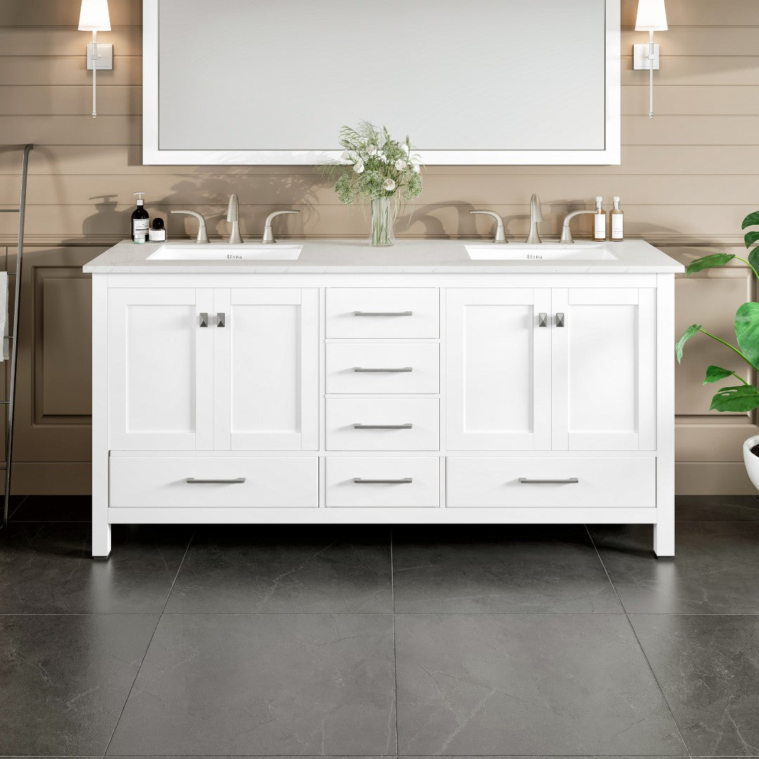 Eviva Aberdeen Vanity – Carrara Quartz Top (24"–84")