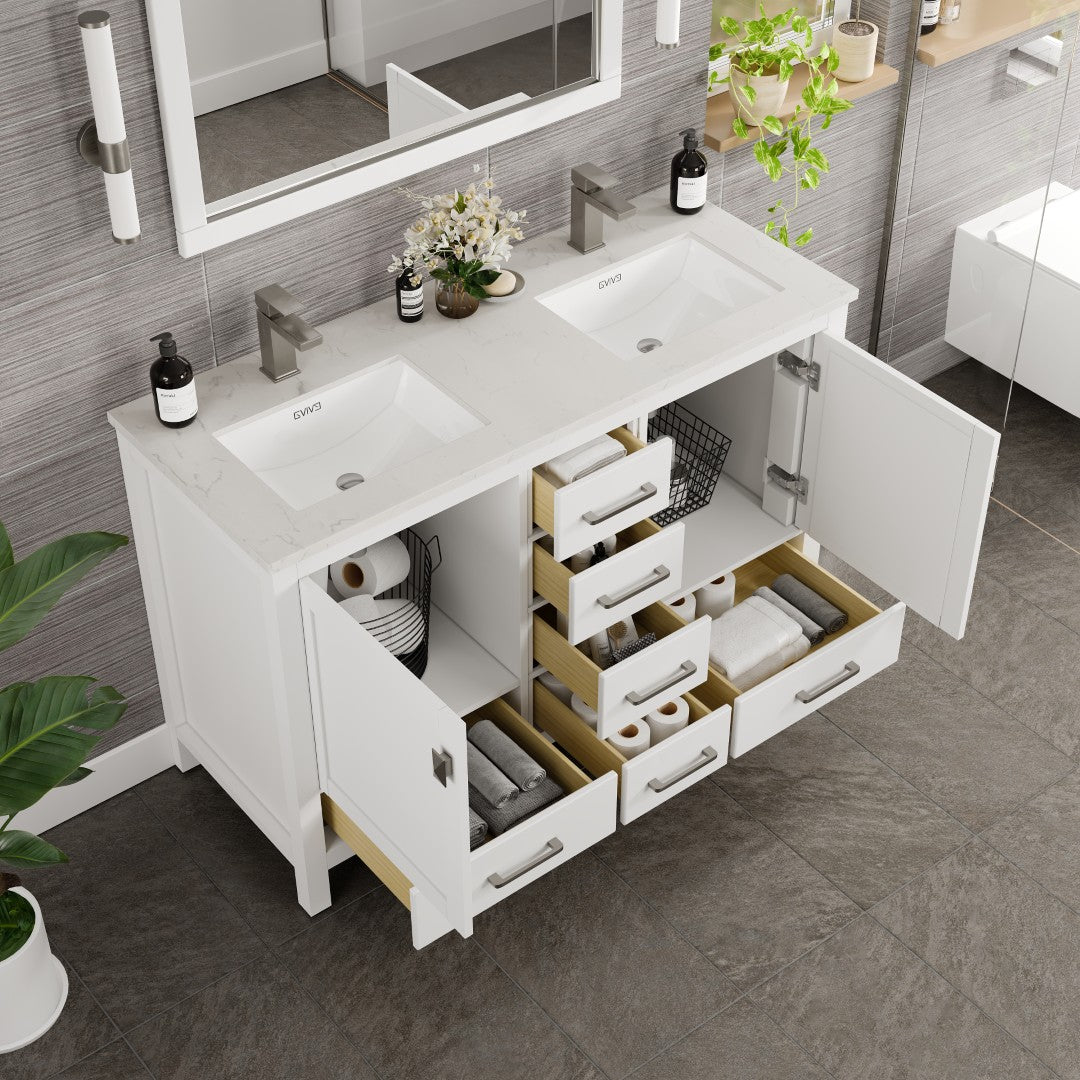 Eviva London Bath Vanity with Carrara Quartz Top and Undermount Porcelain Sink (20"-60")