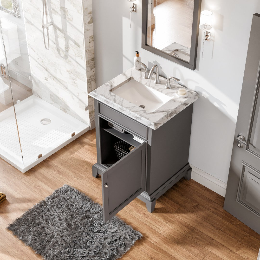 Eviva Elite Princeton Bath Vanity with Carrara Marble Top and Undermount Porcelain Sink (24"-30")