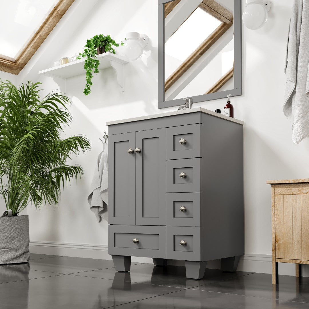 Eviva Happy Bath Vanity with Carrara Quartz Top and Undermount Porcelain Sink (24"-30")