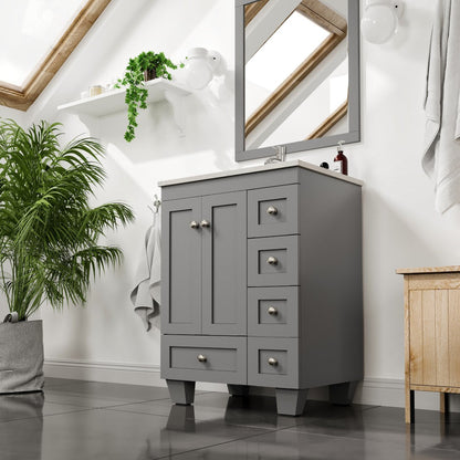 Eviva Happy Bath Vanity with Carrara Quartz Top and Undermount Porcelain Sink (24"-30")