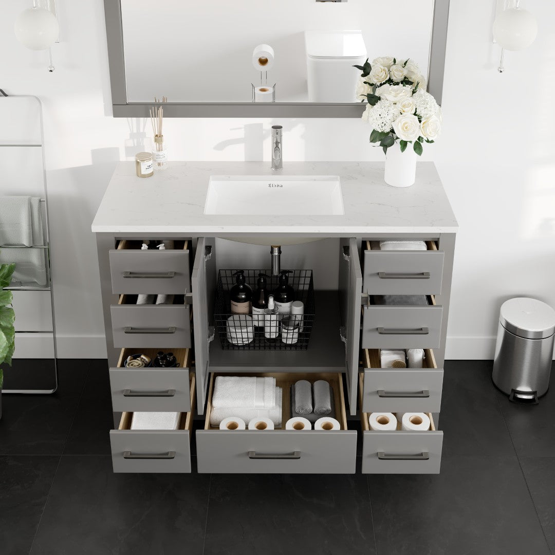 Eviva London Bath Vanity with Carrara Quartz Top and Undermount Porcelain Sink (20"-60")