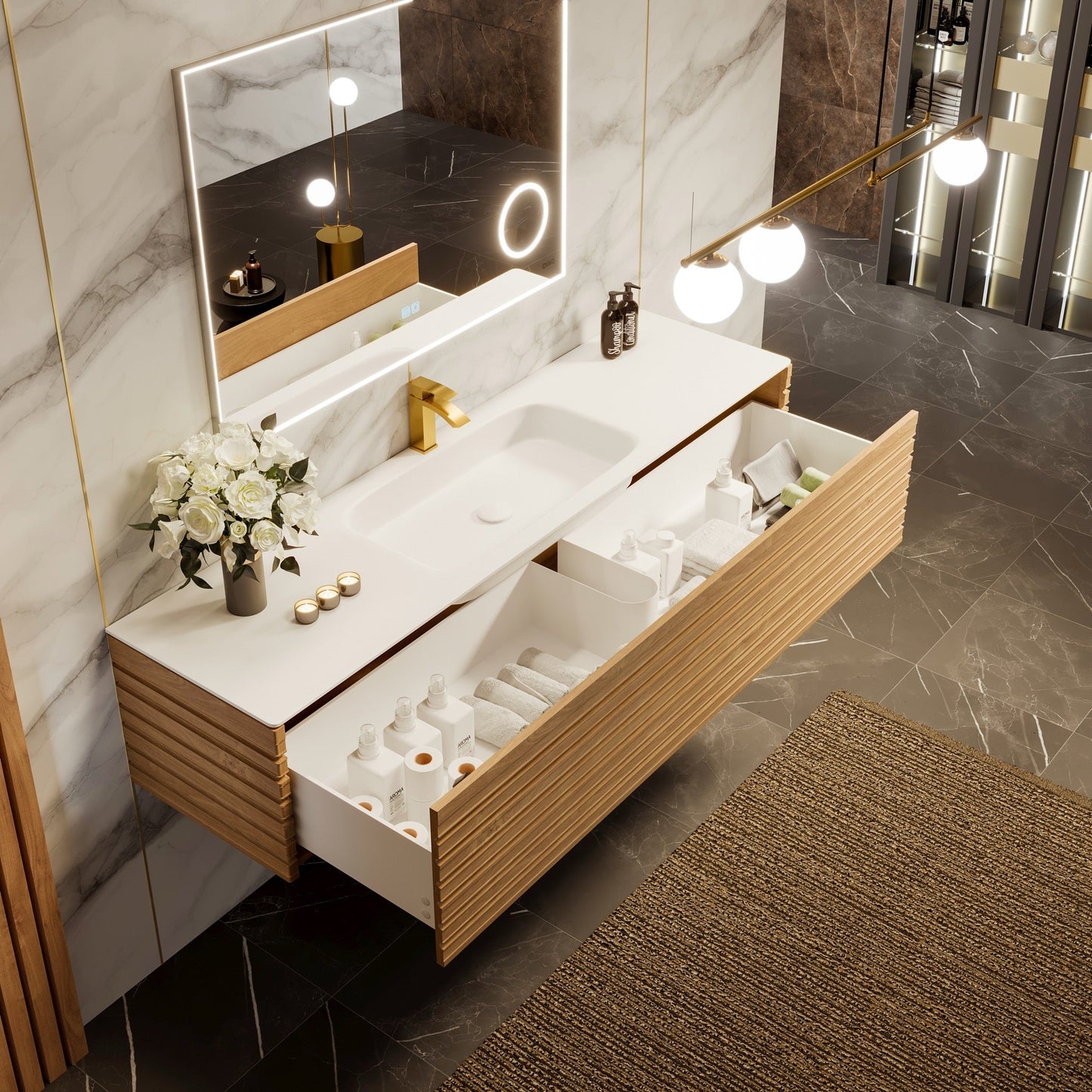 Eviva Allure Wall Mount Bath Vanity with Solid Surface Top and Integrated Sink