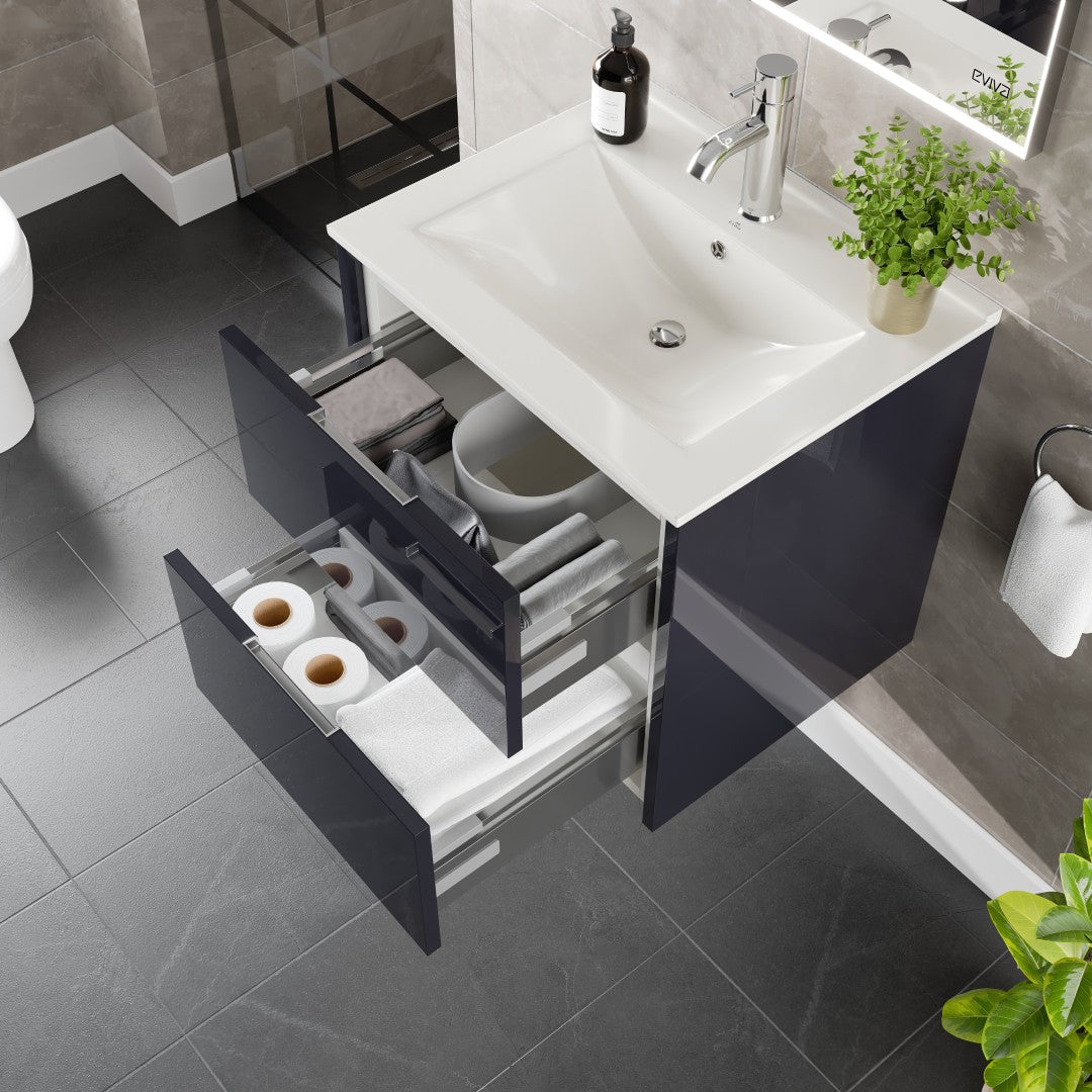 Eviva Luna Wall Mount Bath Vanity with Porcelain Top and Integrated Sink (24"-32")