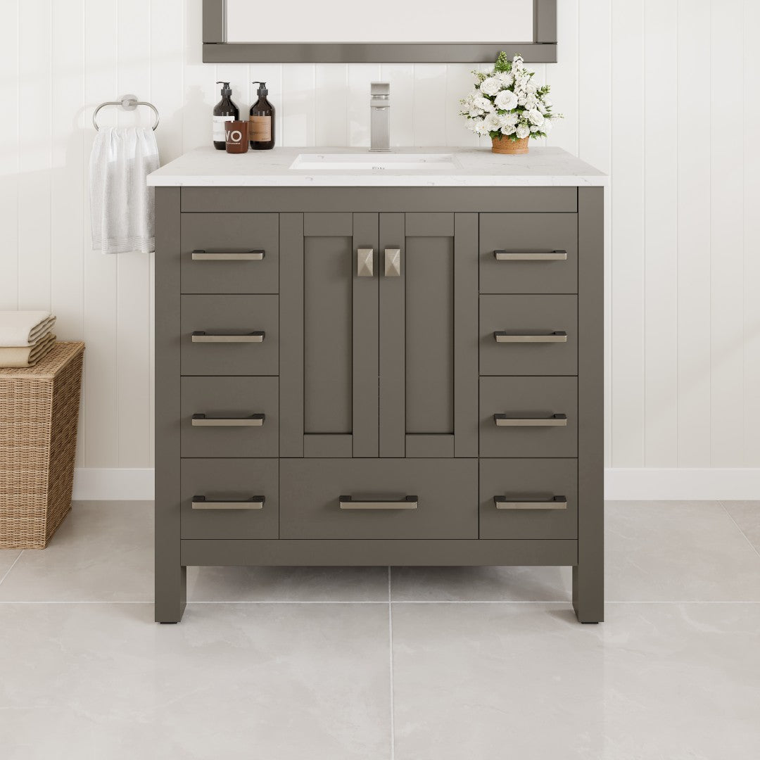 Eviva Hampton Bath Vanity with Carrara Quartz Top and Undermount Porcelain Sink