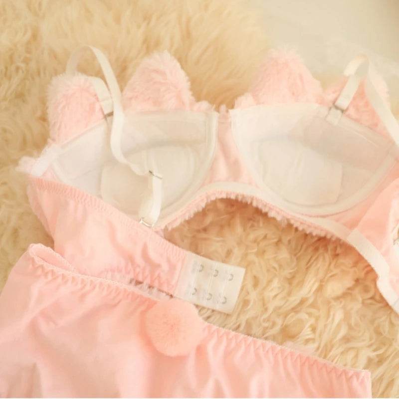 2-Piece Anime Lingerie Set – Soft Plush Bra & Panty with Cartoon Cats Design for Women & Girls