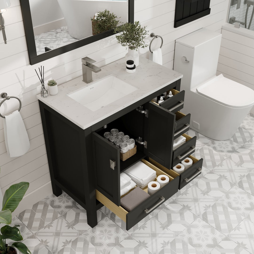 Eviva London Bath Vanity with Carrara Quartz Top and Undermount Porcelain Sink (20"-60")