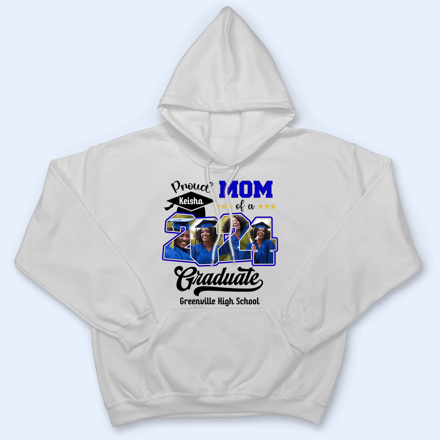 Custom Photo Proud Family Of A Class Of 2024 Graduate Senior - Personalized Custom Graduation T Shirt - Loving Gift for Grandma, Grandpa, Mom, Dad, Brother, Sister, Aunt, Uncle | Blue