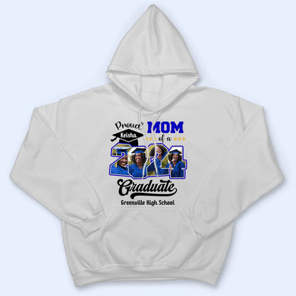 Custom Photo Proud Family Of A Class Of 2024 Graduate Senior - Personalized Custom Graduation T Shirt - Loving Gift for Grandma, Grandpa, Mom, Dad, Brother, Sister, Aunt, Uncle | Blue