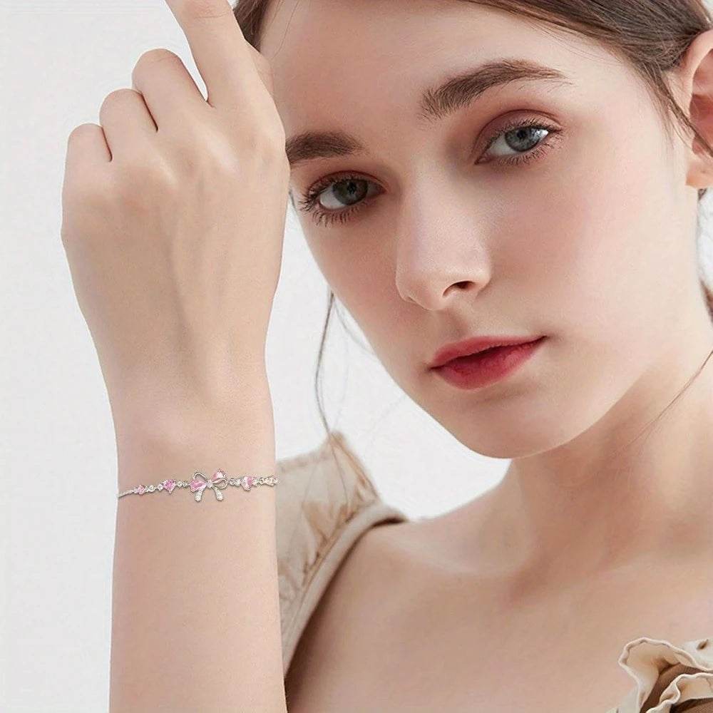 Elegant Zircon Bow Chain Bracelet – Stylish Gift for Women & Girls