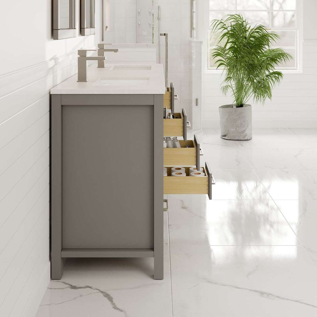 Eviva London Bath Vanity with Carrara Quartz Top and Undermount Porcelain Sink (20"-60")