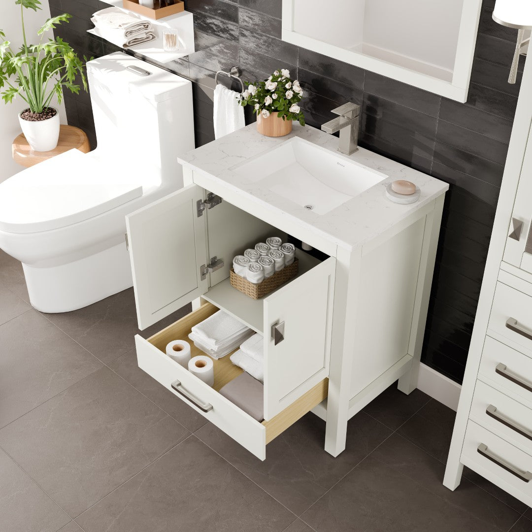 Eviva London Bath Vanity with Carrara Quartz Top and Undermount Porcelain Sink (20"-60")