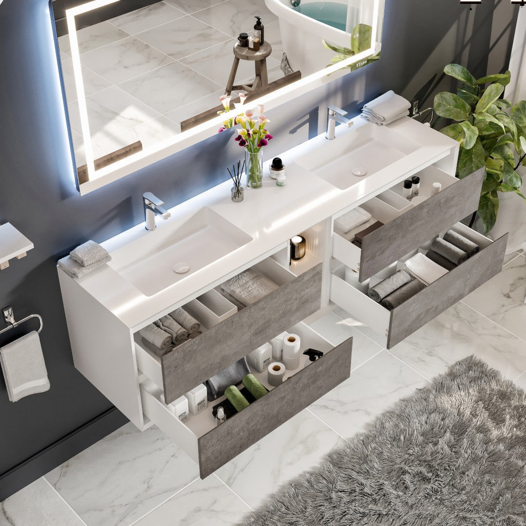 Eviva Vienna Wall Mount Bath Vanity with Acrylic Top and Integrated Sink (36"-75")