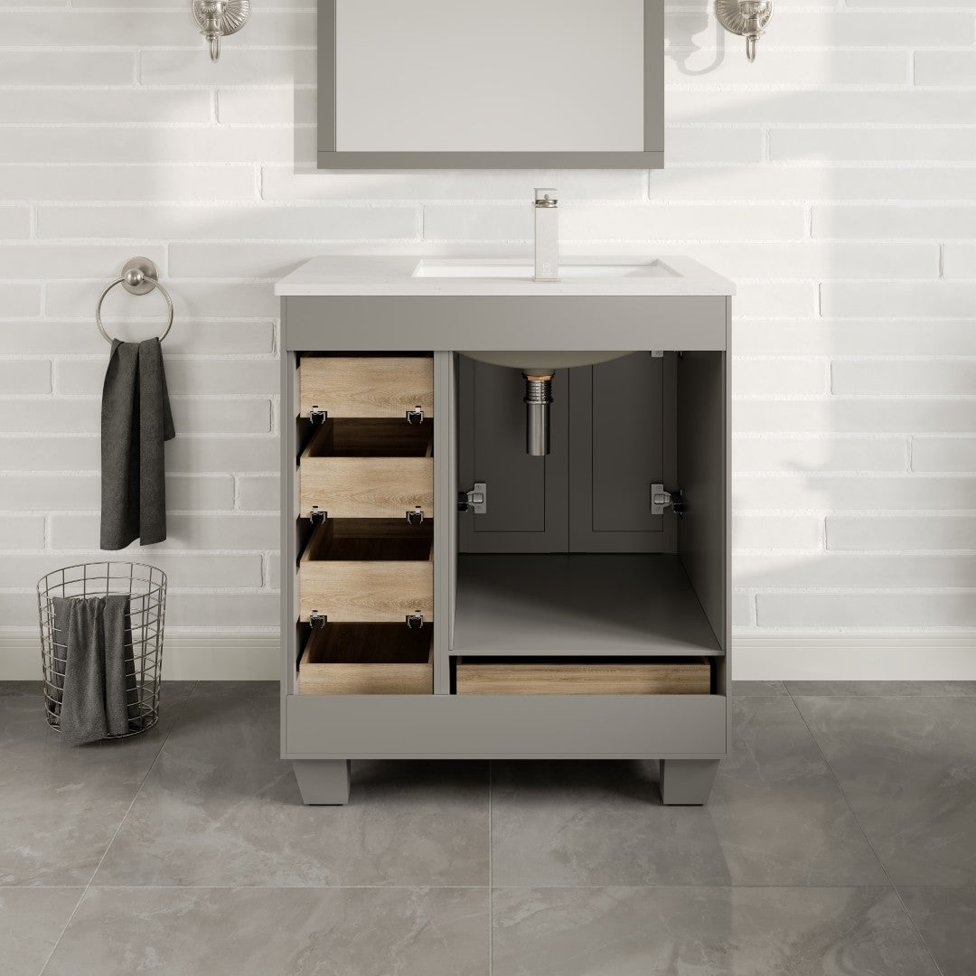 Eviva Happy Bath Vanity with Carrara Quartz Top and Undermount Porcelain Sink (24"-30")