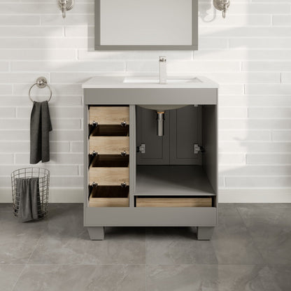 Eviva Happy Bath Vanity with Carrara Quartz Top and Undermount Porcelain Sink (24"-30")