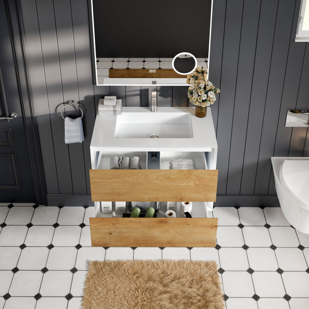 Eviva Vienna Wall Mount Bath Vanity with Acrylic Top and Integrated Sink (36"-75")
