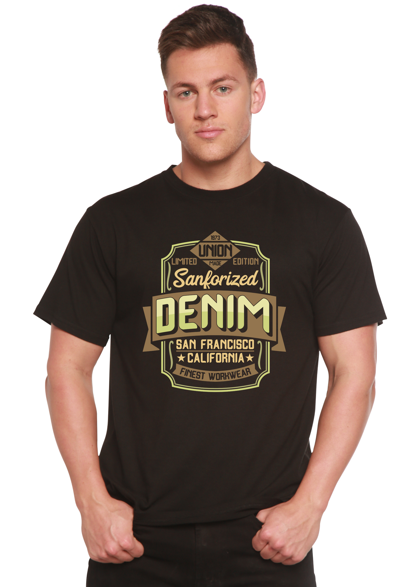 Sanforized Denim Men's Bamboo Viscose/Organic Cotton Short Sleeve Graphic T-Shirt