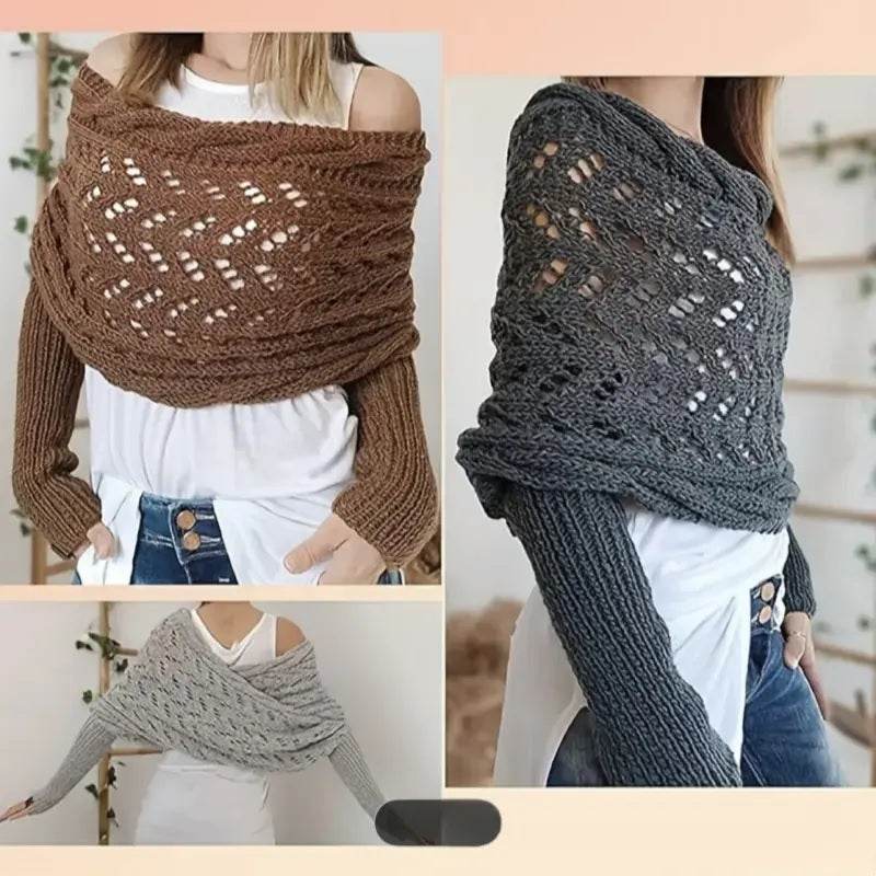 Bohemian Braided Crochet Sweater Scarf with Sleeves for Women