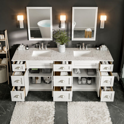 Eviva Epic Bath Vanity with Carrara Quartz Top and Undermount Porcelain Sinks (48"-100")