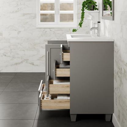 Eviva Loon Bath Vanity with Carrara Quartz Top and Undermount Porcelain Sink (28"-30")