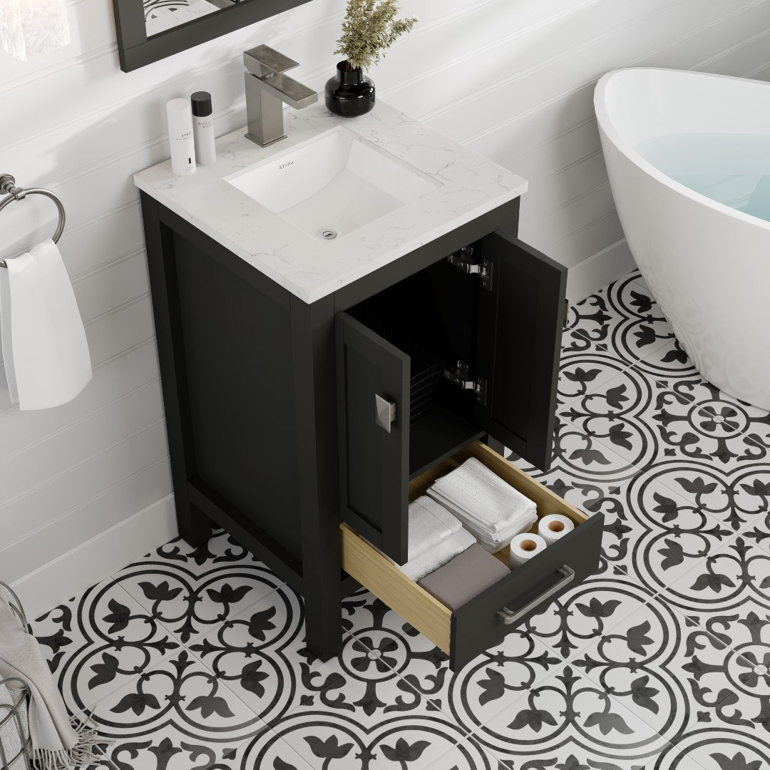 Eviva London Bath Vanity with Carrara Quartz Top and Undermount Porcelain Sink (20"-60")