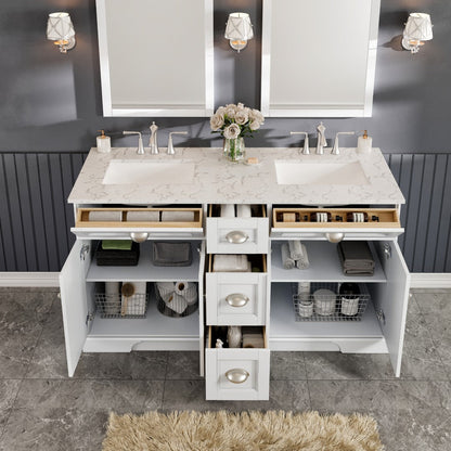 Eviva Epic Bath Vanity with Carrara Quartz Top and Undermount Porcelain Sinks (48"-100")