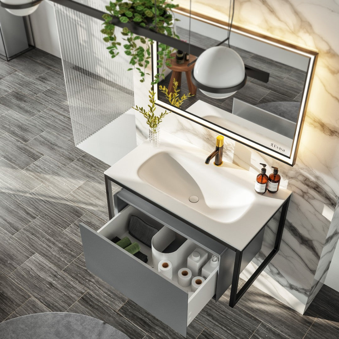 Eviva Modena Wall Mount Bath Vanity with Solid Surface Top and Integrated Sink (32"-51")