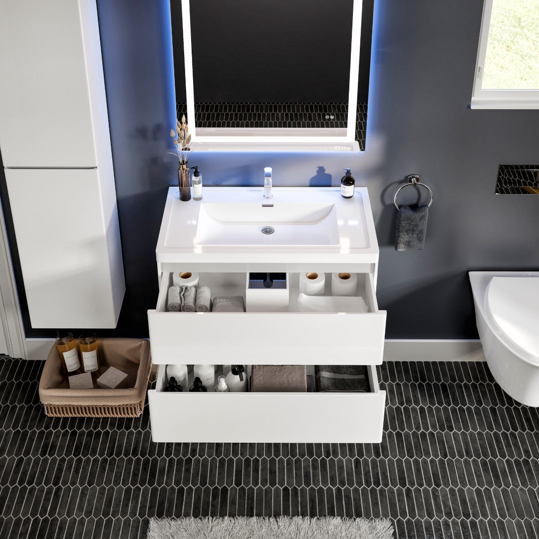Eviva Glazzy Wall Mount Bath Vanity with Acrylic Top and Integrated Sink
