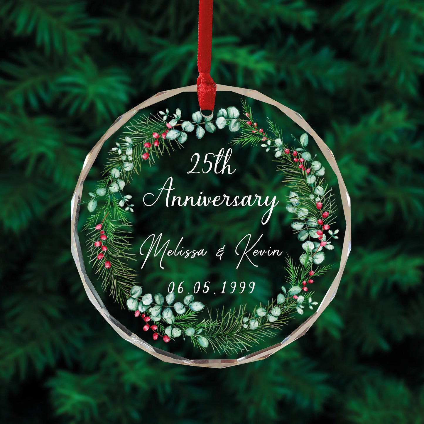 Couple Anniversary Ornament - Personalized Circle Glass Ornament - Christmas Gift For Her/Him, Husband/Wife, Couples