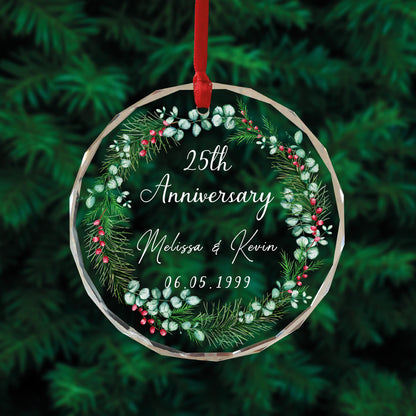 Couple Anniversary Ornament - Personalized Circle Glass Ornament - Christmas Gift For Her/Him, Husband/Wife, Couples