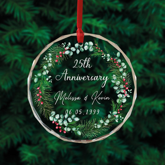 Couple Anniversary Ornament - Personalized Circle Glass Ornament - Christmas Gift For Her/Him, Husband/Wife, Couples