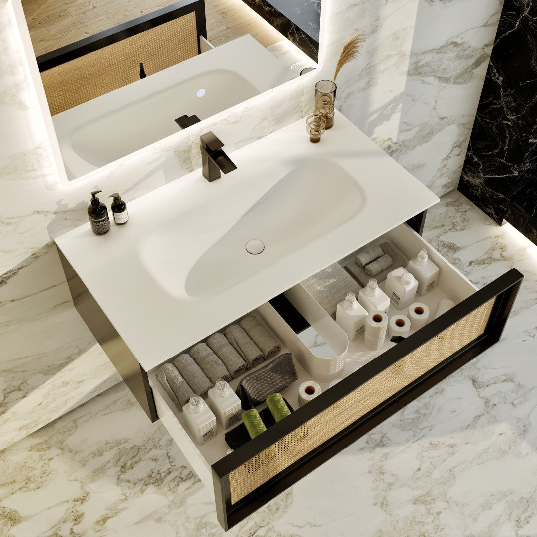 Eviva Nets Wall Mount Bath Vanity with Solid Surface Top and Integrated Sink (32"-44")