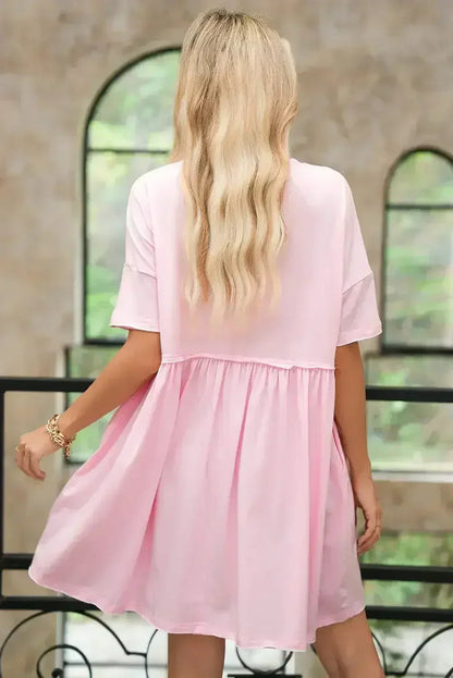 Sky Blue Solid Color Pocket Raw Edge Babydoll Dress