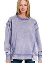 Zenana Acid Wash Exposed-seam Fleece Sweatshirt in Marlin