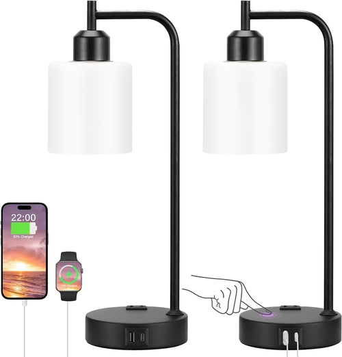 Industrial Touch Bedside Lamps for Bedrooms Set of 2 - 3-Way Dimmable | Lighting | Kitchen + Metal