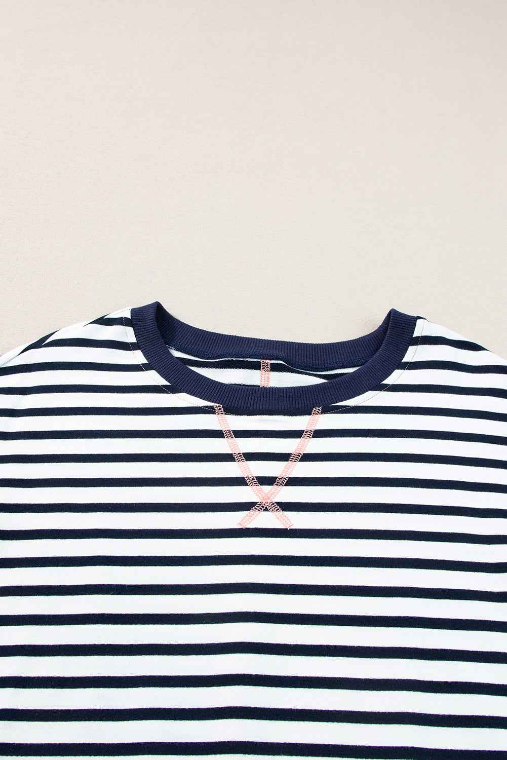 White Stripe Patchwork Exposed Seam Loose Fit Women's Sweatshirt