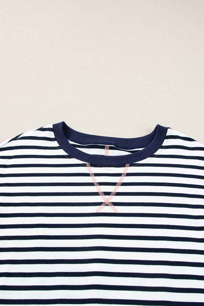 White Stripe Patchwork Exposed Seam Loose Fit Women's Sweatshirt