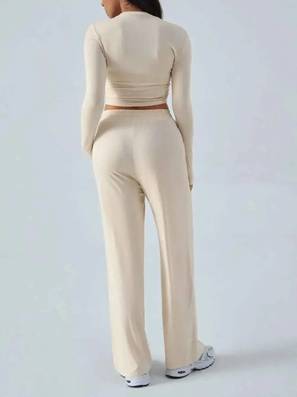 Round Neck Long Sleeve Crop Top and Pants Set