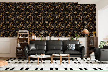 Golden Noir Floral Tapestry