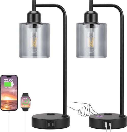 Industrial Touch Bedroom Lamps for Bedrooms Set of 2-3-Way Dimmable | Lighting | Kitchen + Metal