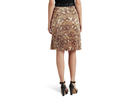 Lauren Ralph Lauren Size 12 Brown Snake Print Pleated Skirt NWT