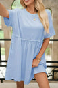 Sky Blue Solid Color Pocket Raw Edge Babydoll Dress