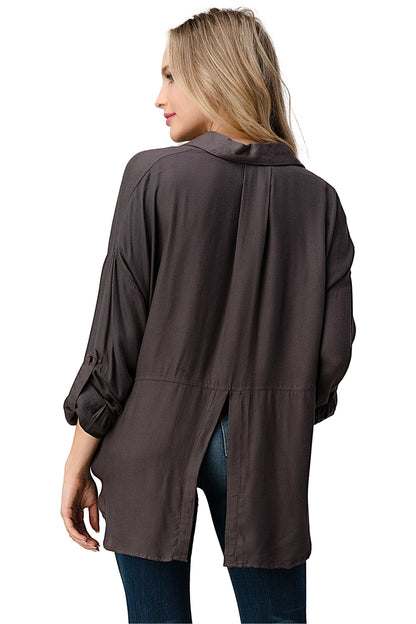 Button-Up Oversized Shirt with Front Pockets | Apparel | Kitchen + Metal